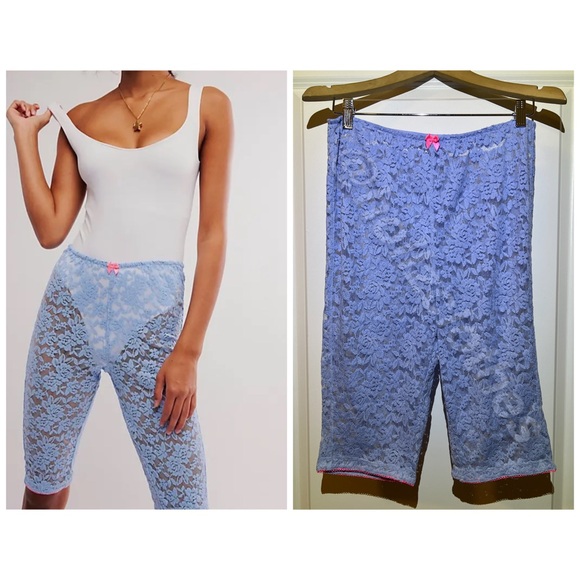 NWOT Free People Intimately All Day Lace Capris Kentucky Blue - Picture 4 of 9